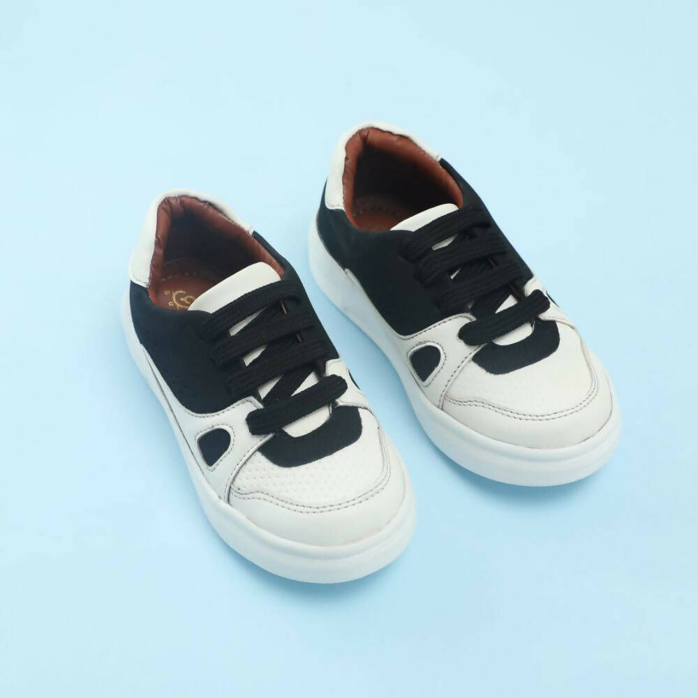 Tiny Bugs Boys Lace Up Casual Shoes - White & Black | Grocsy