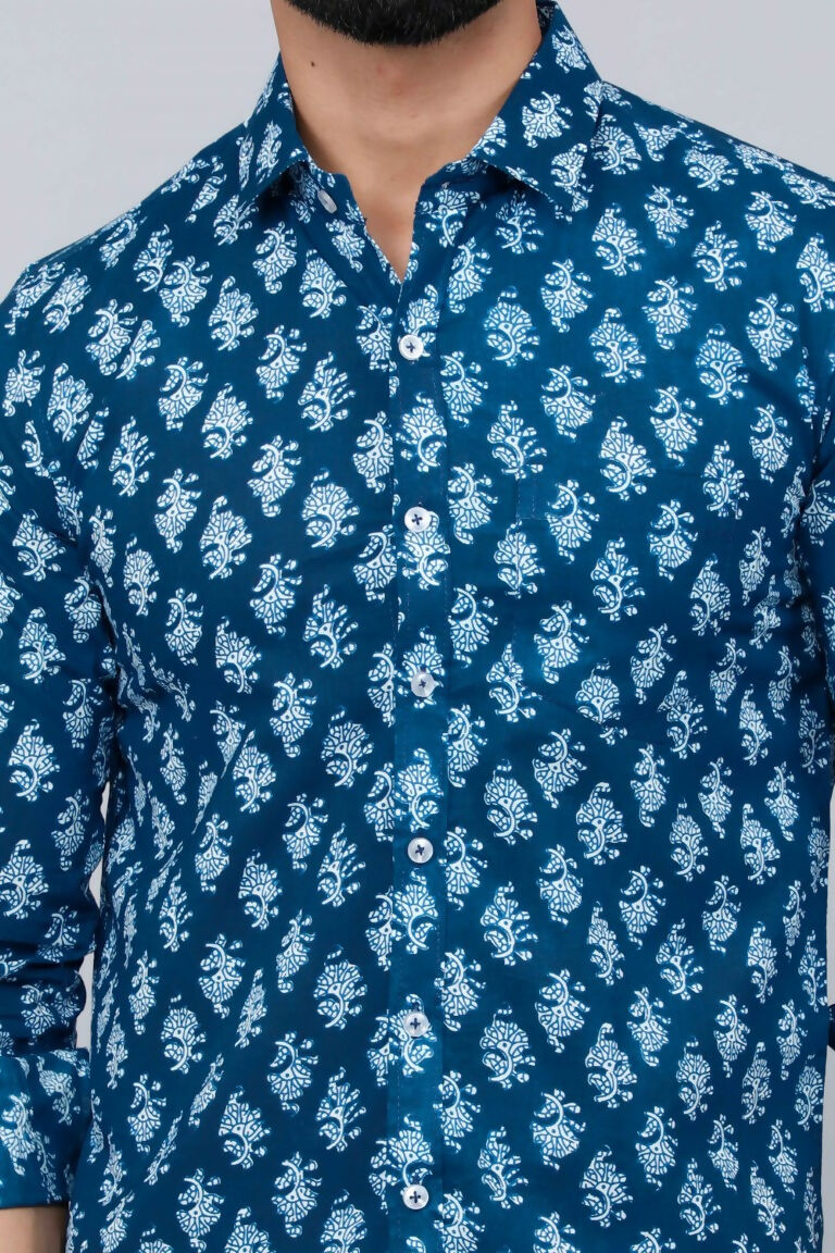 Miravan Men's Blue Printed Cotton Casual Shirt | Grocsy