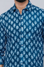Miravan Men's Blue Printed Cotton Casual Shirt | Grocsy
