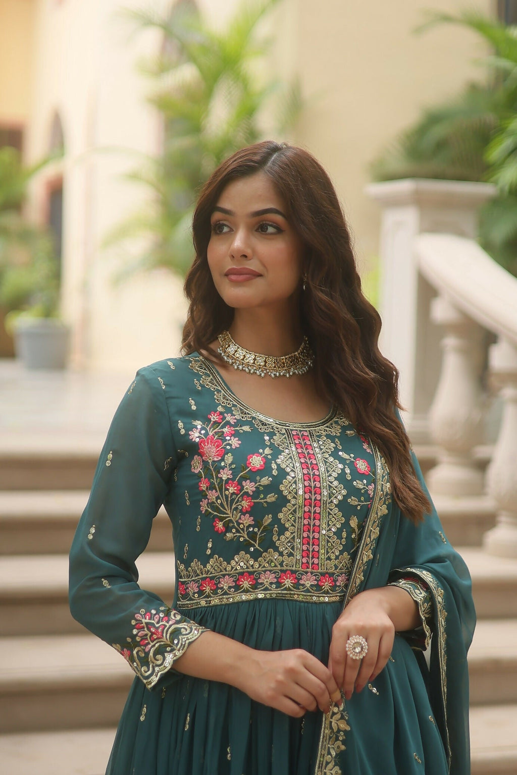 Joban Fashion Rama Georgette Sequence Embroidery Work Kurta Set | Grocsy