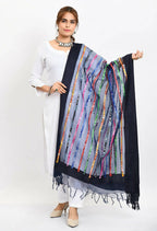 Mominos Fashion Moeza Women's Orgenza Multi Thread Mirror Work Navy Blue Dupatta | Grocsy