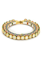 Gold-Polished Stone Studded Meenakari Bangle - Ruby Raang