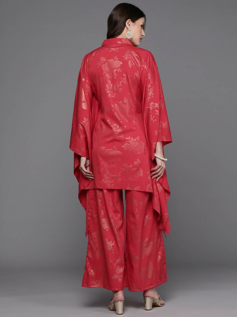 Ahalyaa Women Floral Printed Tunic with Palazzos - Red Color | Grocsy