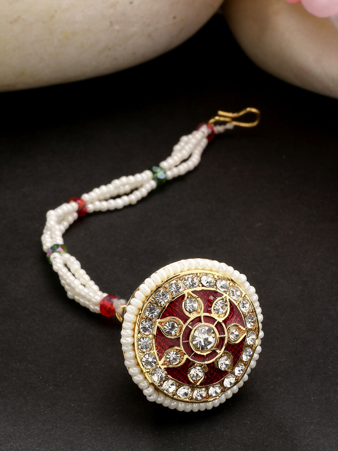 NVR Women's Gold-Polished CZ Stone-Studded Borla Maang Tikka | Grocsy