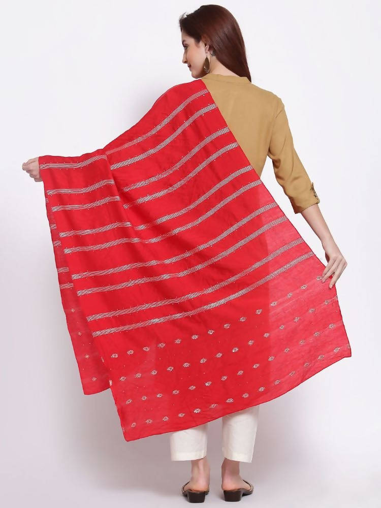 Myshka Women's Red Cotton Silk Printed Casual Dupatta | Grocsy
