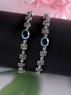 NVR Women's Evil Eye Black Silver Plated Adjustable Anklets | Grocsy