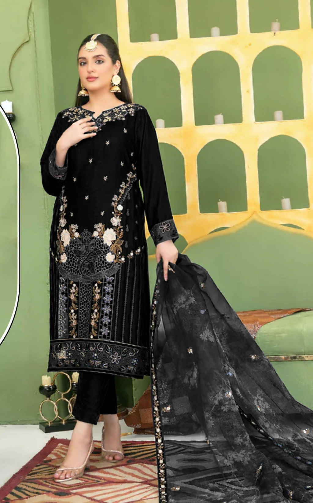 Anaita Black Velvet Suit with Embroidery Sequence Work | Grocsy