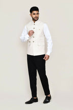Joban Fashion Cream Colored Cotton Satin Work Men's Jacket | Grocsy