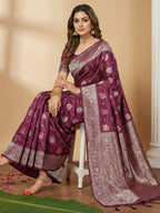 Shree Shyam Fashion Purple Silk Blend Saree | Grocsy