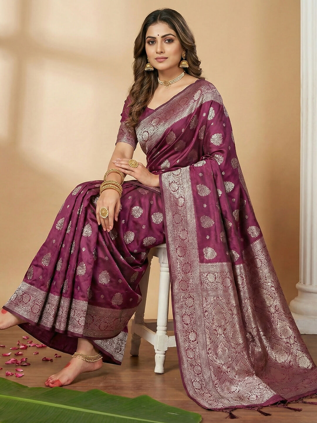 Shree Shyam Fashion Purple Silk Blend Saree | Grocsy