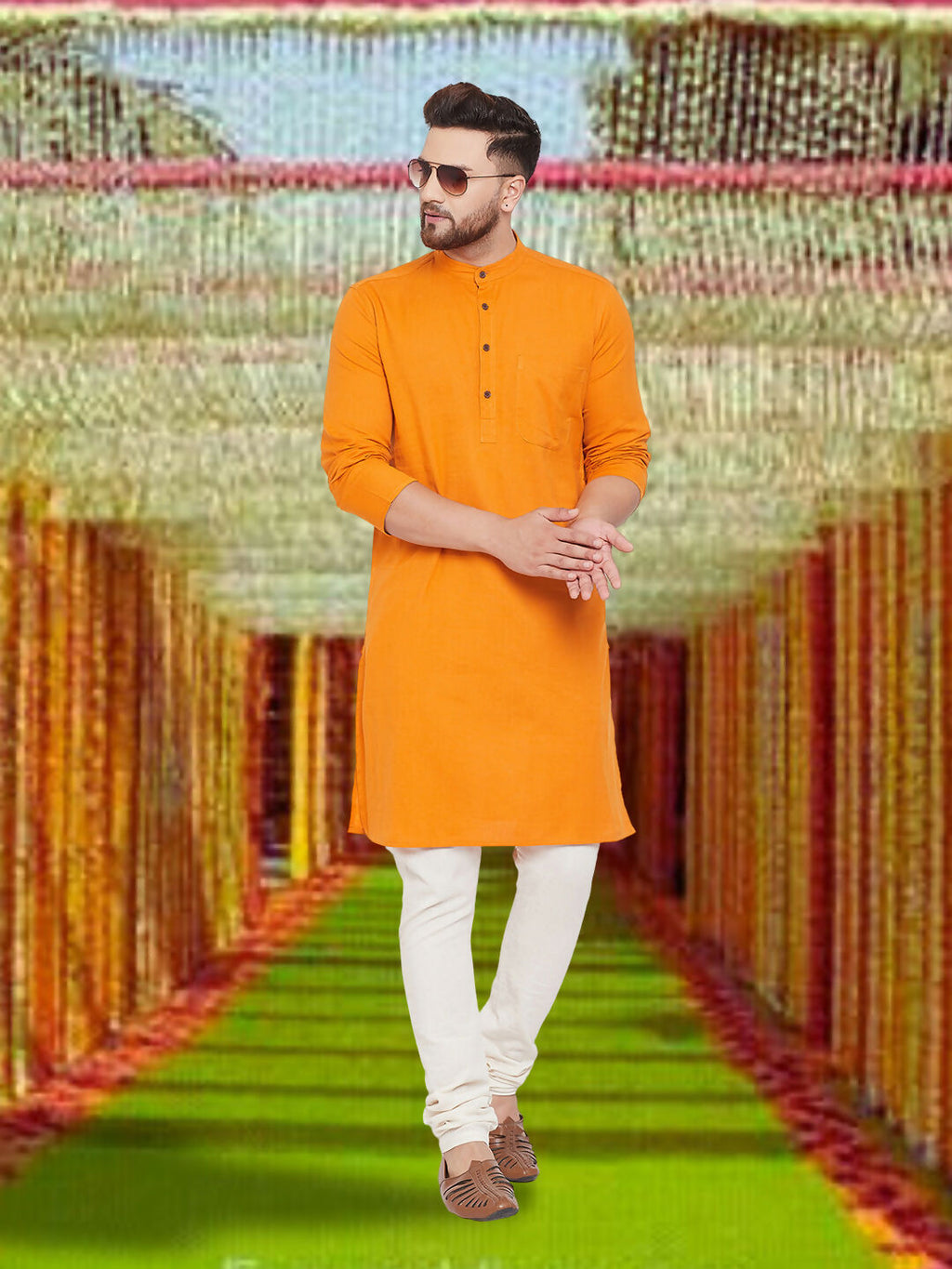 Even Apparels Men's Pure Cotton Yellow Kurta | Grocsy
