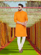Even Apparels Men's Pure Cotton Yellow Kurta | Grocsy