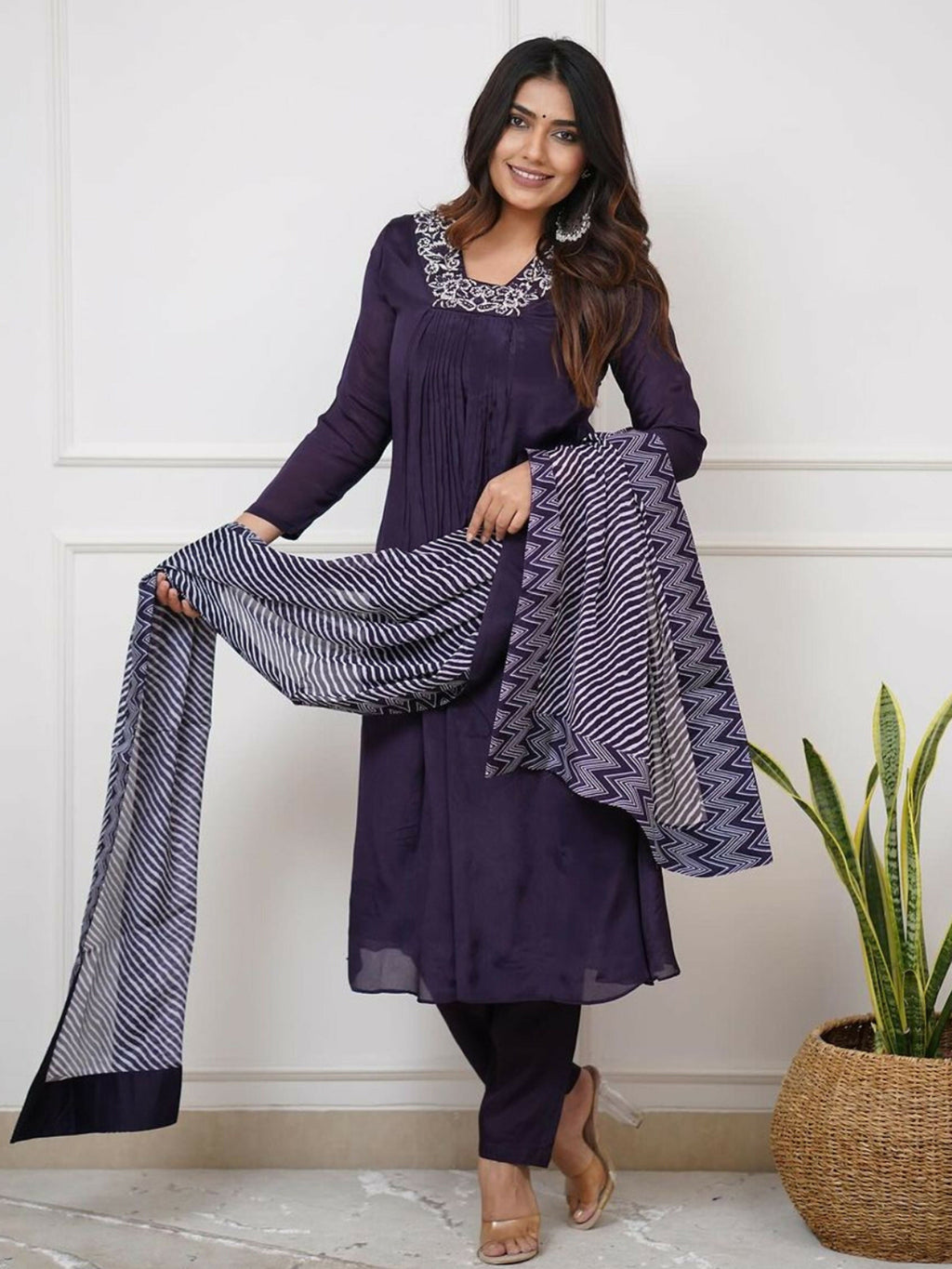 Partywear Designer Viscose Silk With Lining Wine Stitched Suit With Dupatta - Tanisha | Grocsy