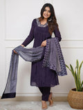 Partywear Designer Viscose Silk With Lining Wine Stitched Suit With Dupatta - Tanisha | Grocsy