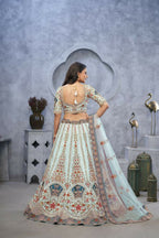 Kesar Fab Blue Silk Embroidered Lehenga | Grocsy