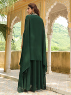 Janasya Dark Green Georgette Embroidered Dress & Jacket | Grocsy