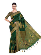 Mimosa Women's Green Kanchipuram Pure Silk Saree With Unstitched Blouse Piece | Grocsy