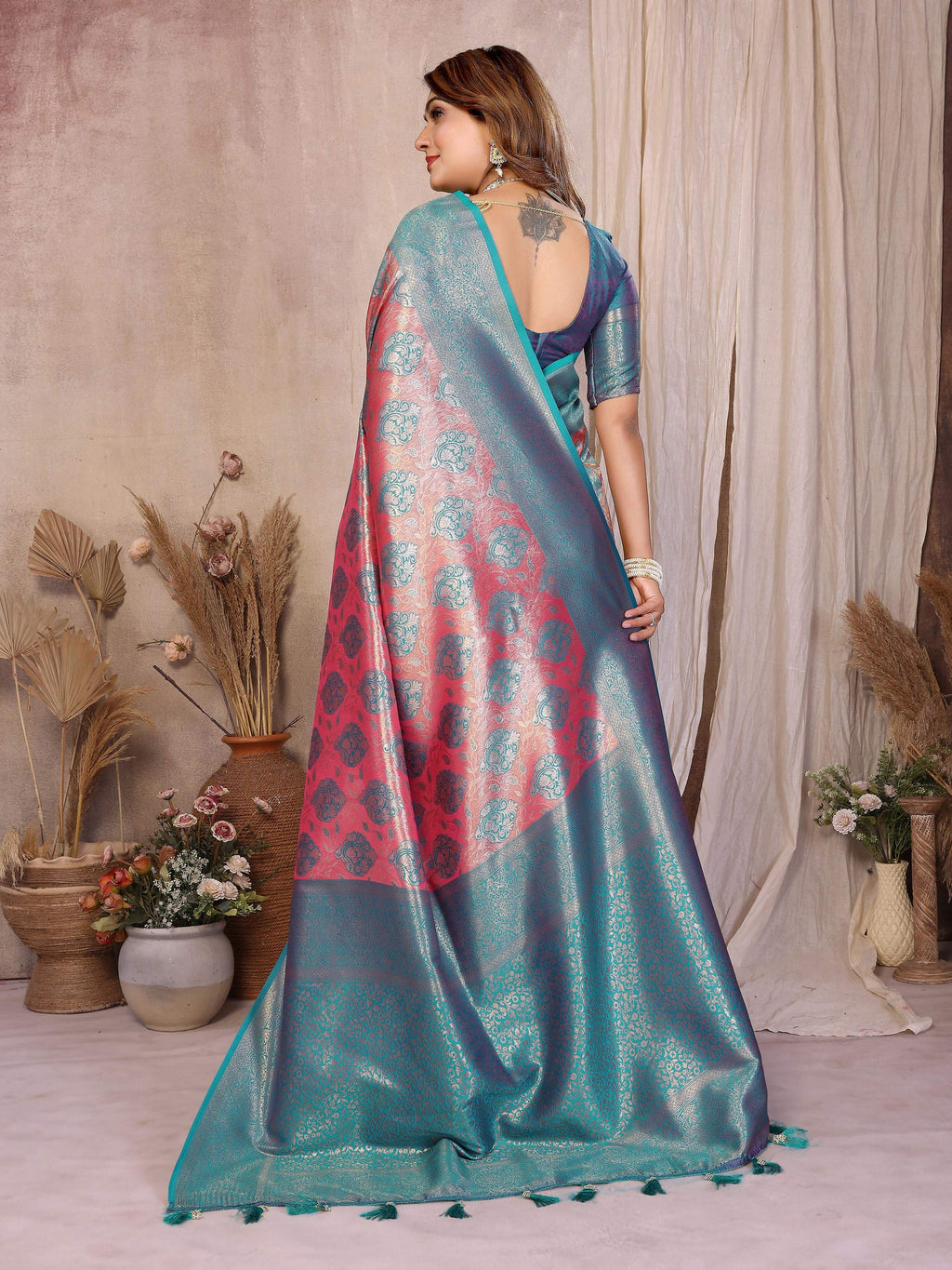 Aastha Fashion Aqua Banarasi Tissue Silk Weaving Saree | Grocsy