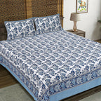 Rudra Bazaar Blue 210 TC Cotton Double King Bedsheet With 2 Pillow Covers | Grocsy