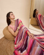 Pink Georgette Designer Printed Ready To Wear Saree - Ibiza | Grocsy