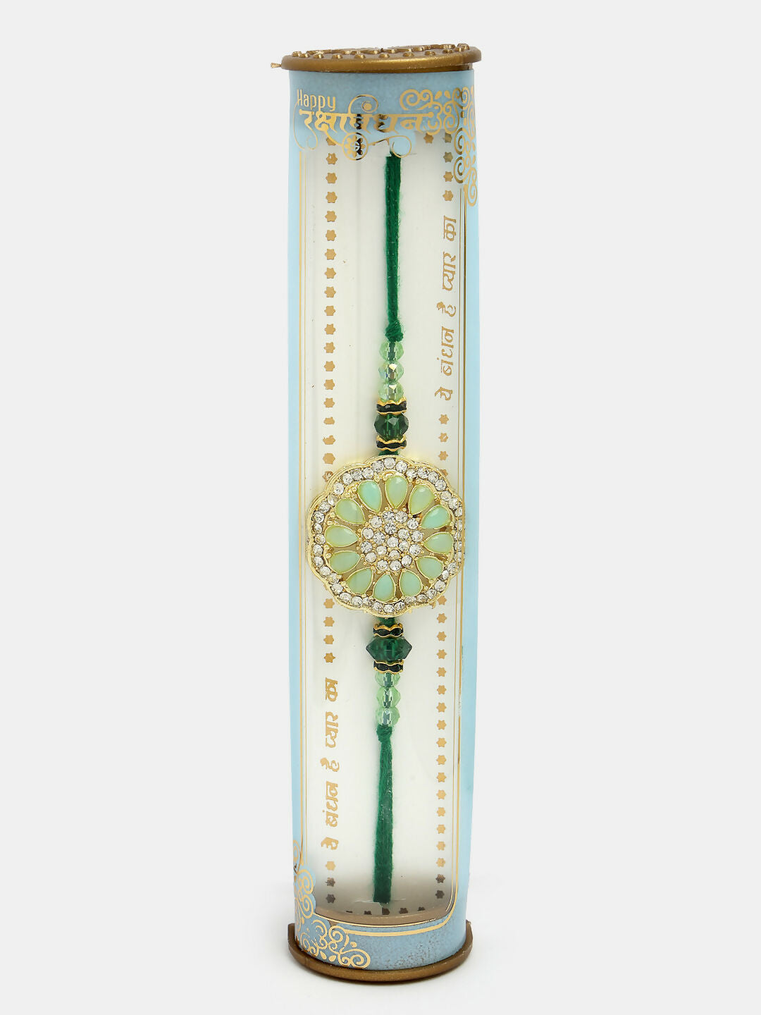 NVR Men Set of 2 Pink & Green Stone-Studded Rakhi With Roli Chawal | Grocsy