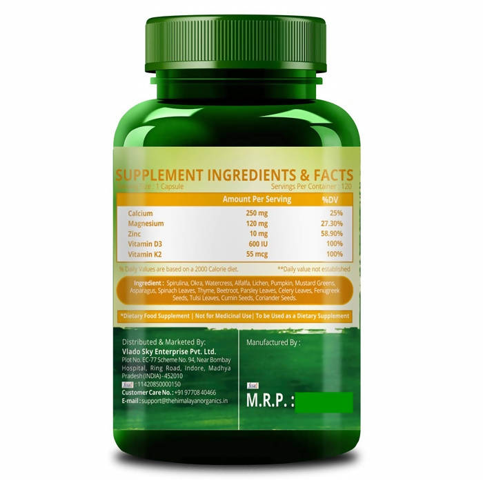 Himalayan Organics Plant Based Calcium + Magnesium + Zinc, D3+K2 Vegetarian Capsules | Grocsy