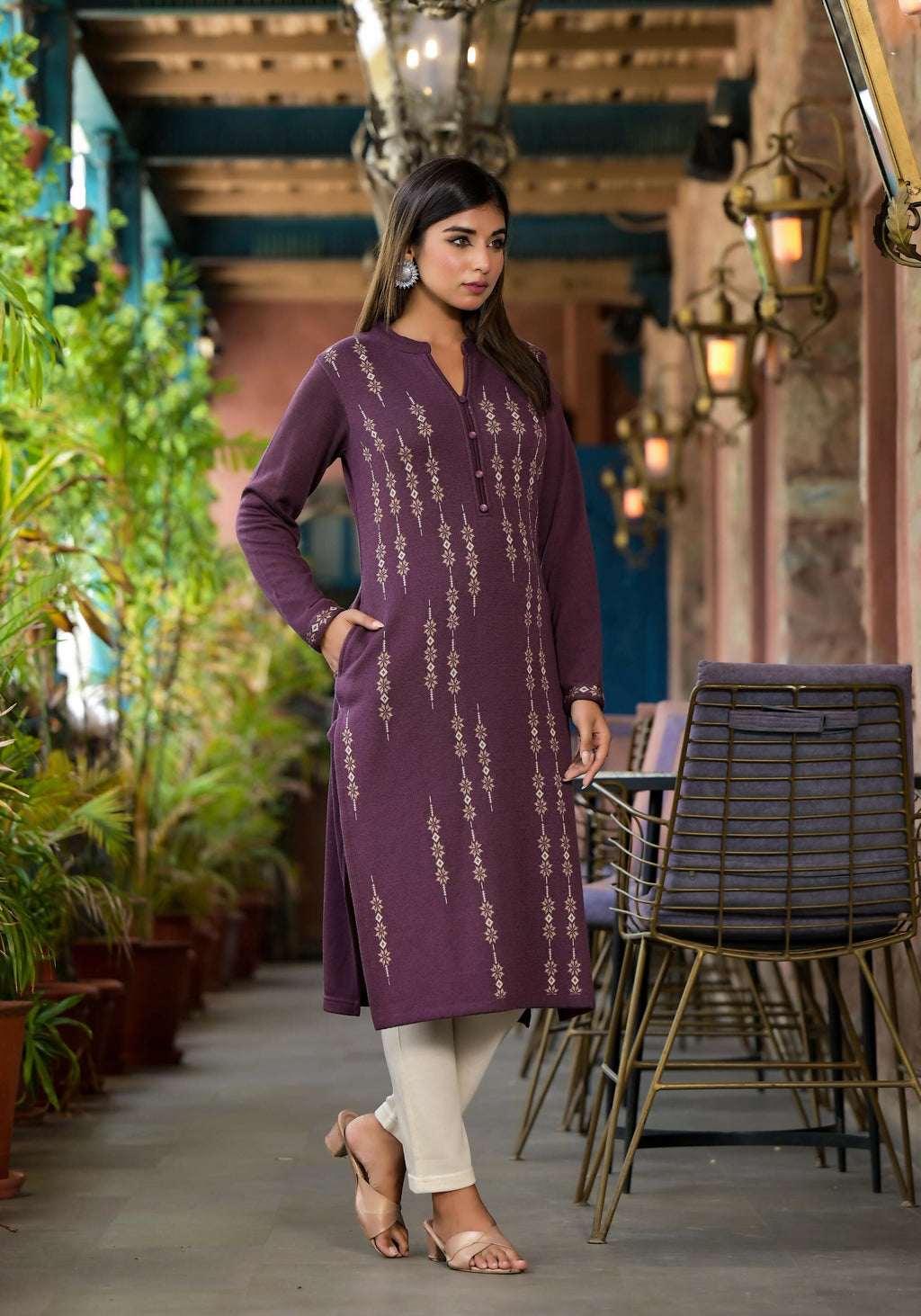 Juniper Women's Violet Ethnic Motif Printed Polycotton Kurta | Grocsy