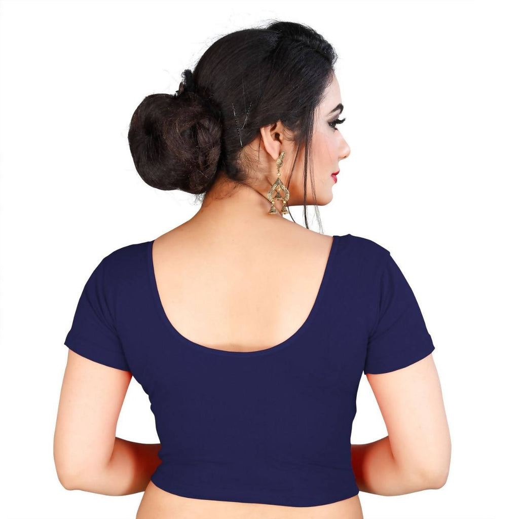 Vamika Navy Blue Lycra Plain Blouse | Grocsy