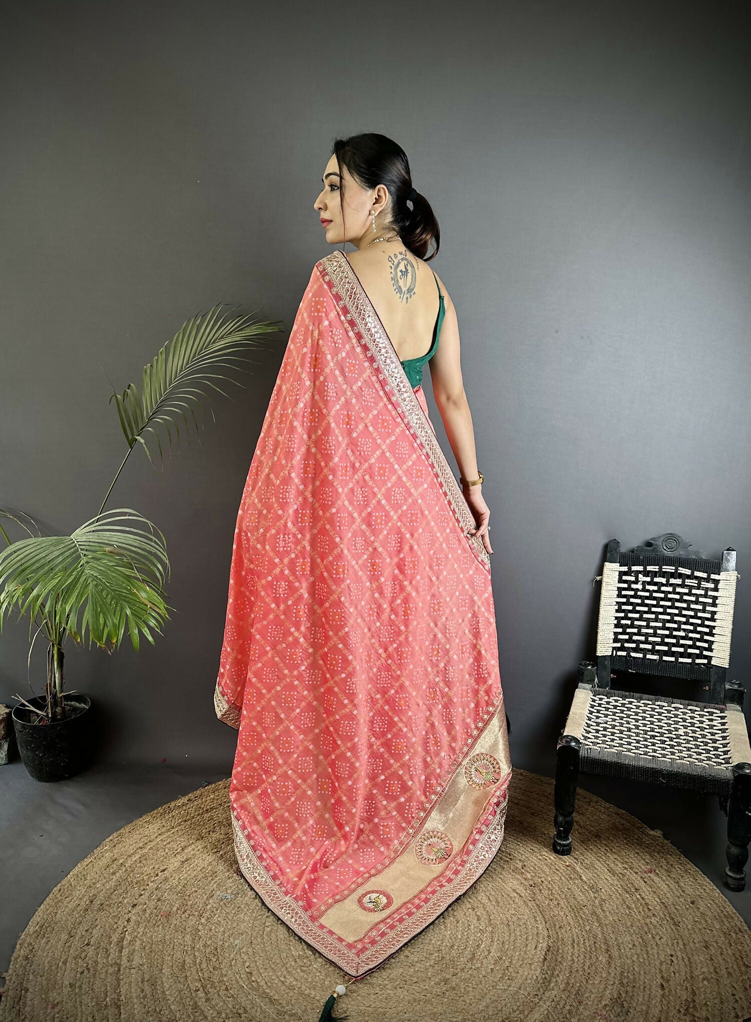 Joban Fashion Baby Pink Bandhej Bandhani Vichitra Silk Bandhani Prints Saree | Grocsy
