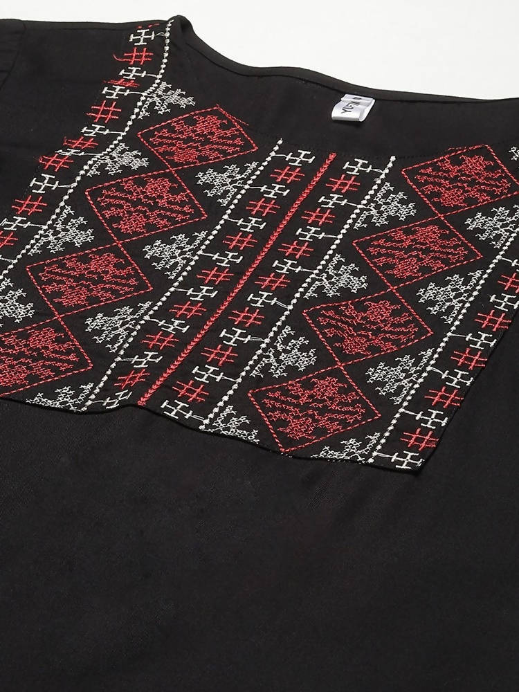 Yufta Women Black Yoke Design Thread Work Kurta with Trouser | Grocsy