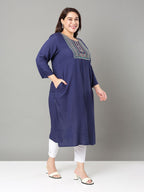 Sztori Plus Size Floral Yoke Design Sequinned Straight Kurta | Grocsy