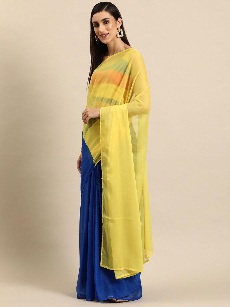 Ahalyaa Women's Traditional Semi Stitch Saree - Blue | Grocsy