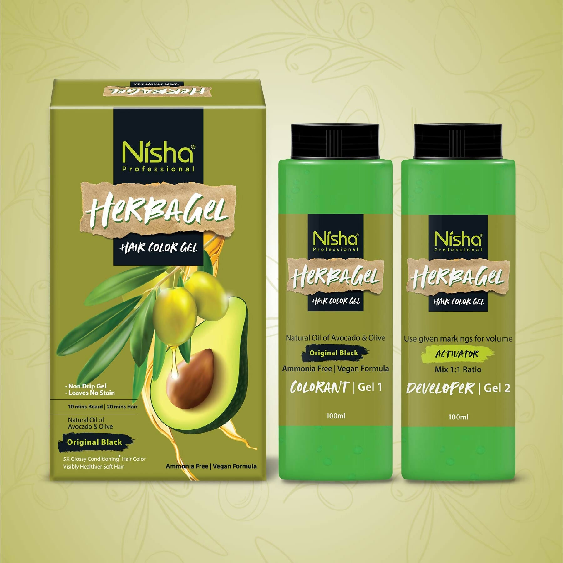 Nisha Herba Care Hair & Beard Colour Gel (Colorant + Developer), Original Black | Grocsy