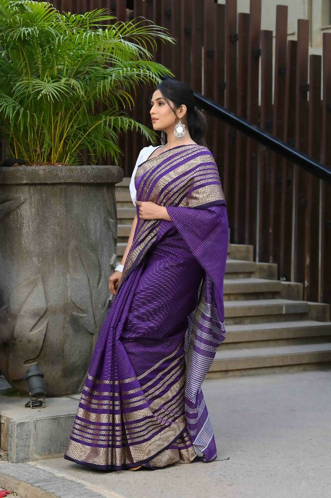 Beatitude Violet Cotton Handloom Saree | Grocsy