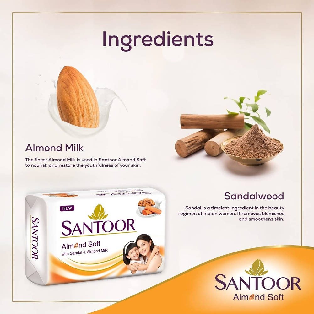 Santoor Almond Soft With Sandal & Almond Milk Soap | Grocsy