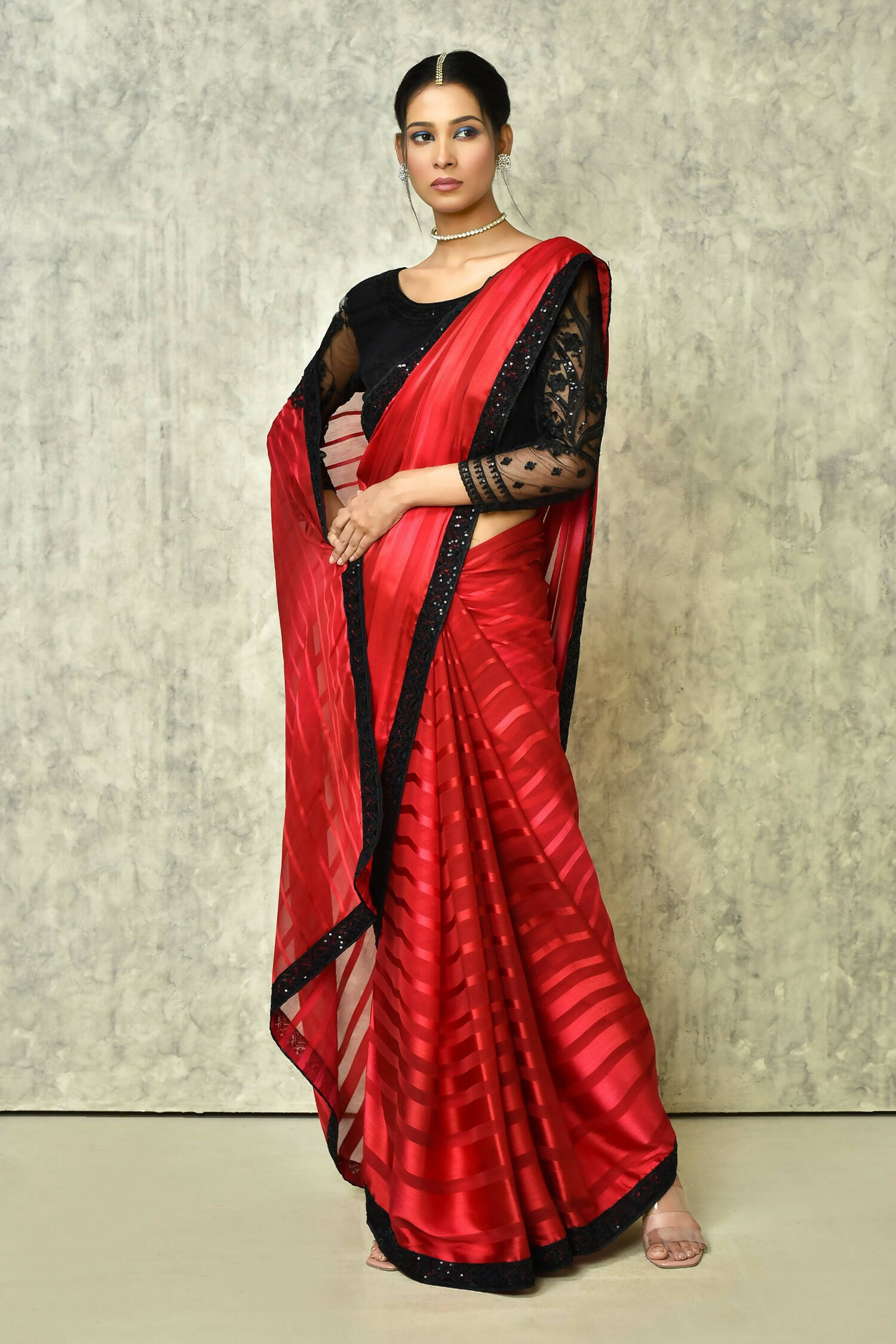 Maroon Silk Solid Designer Saree with Blouse - Purvi | Grocsy