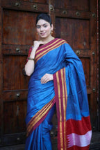 Very Much Indian Handloom Cotton Viscose Ilkal Saree - Royal Blue | Grocsy