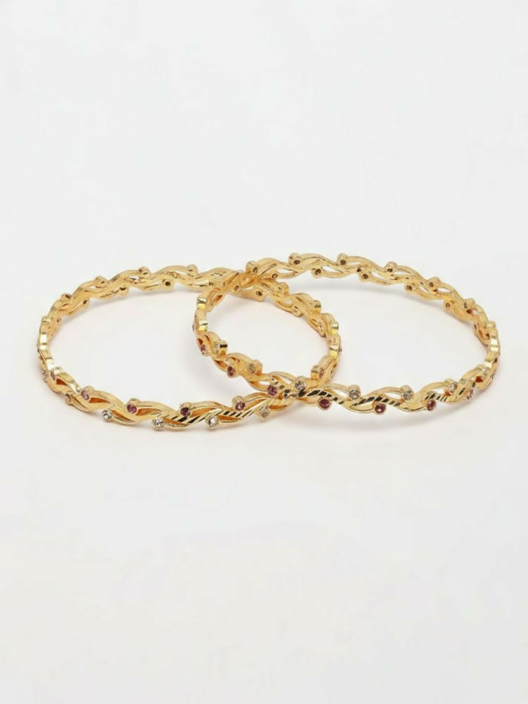 NVR Women Set of 2 Gold Plated CZ Stone Bangle | Grocsy