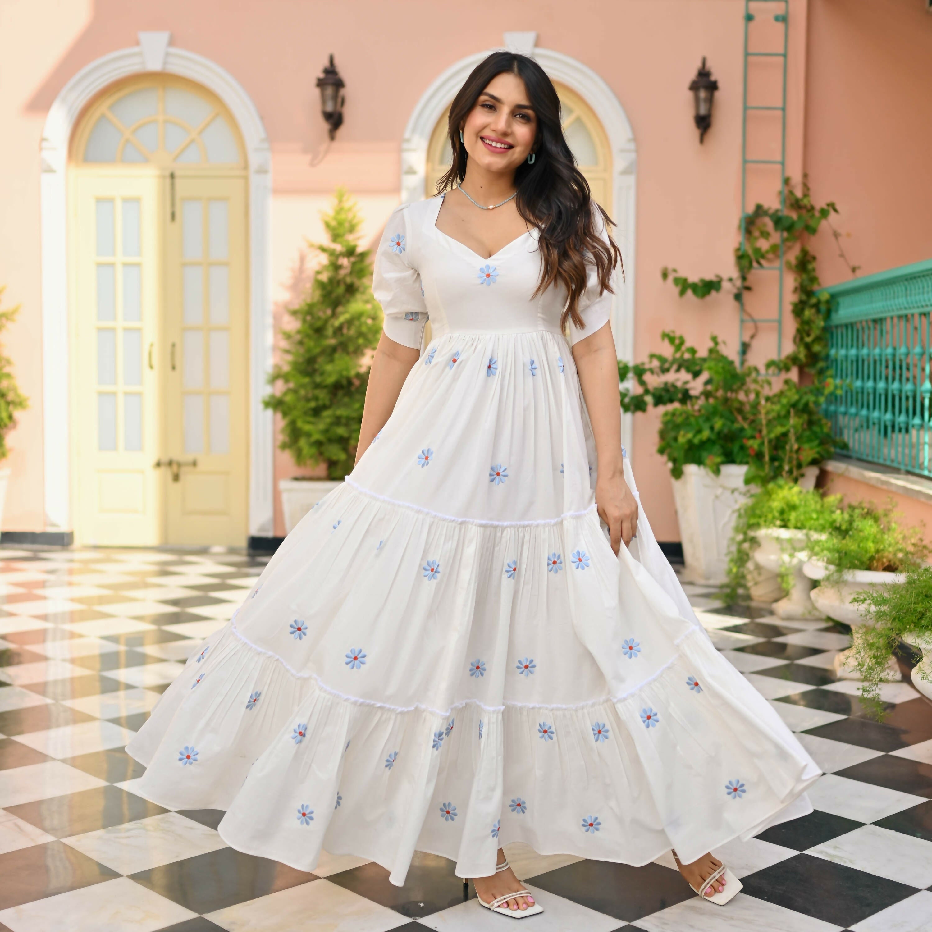 The52 Women's Gorgeous Thread work Cotton Rayon Fabric Flared Dress | Grocsy