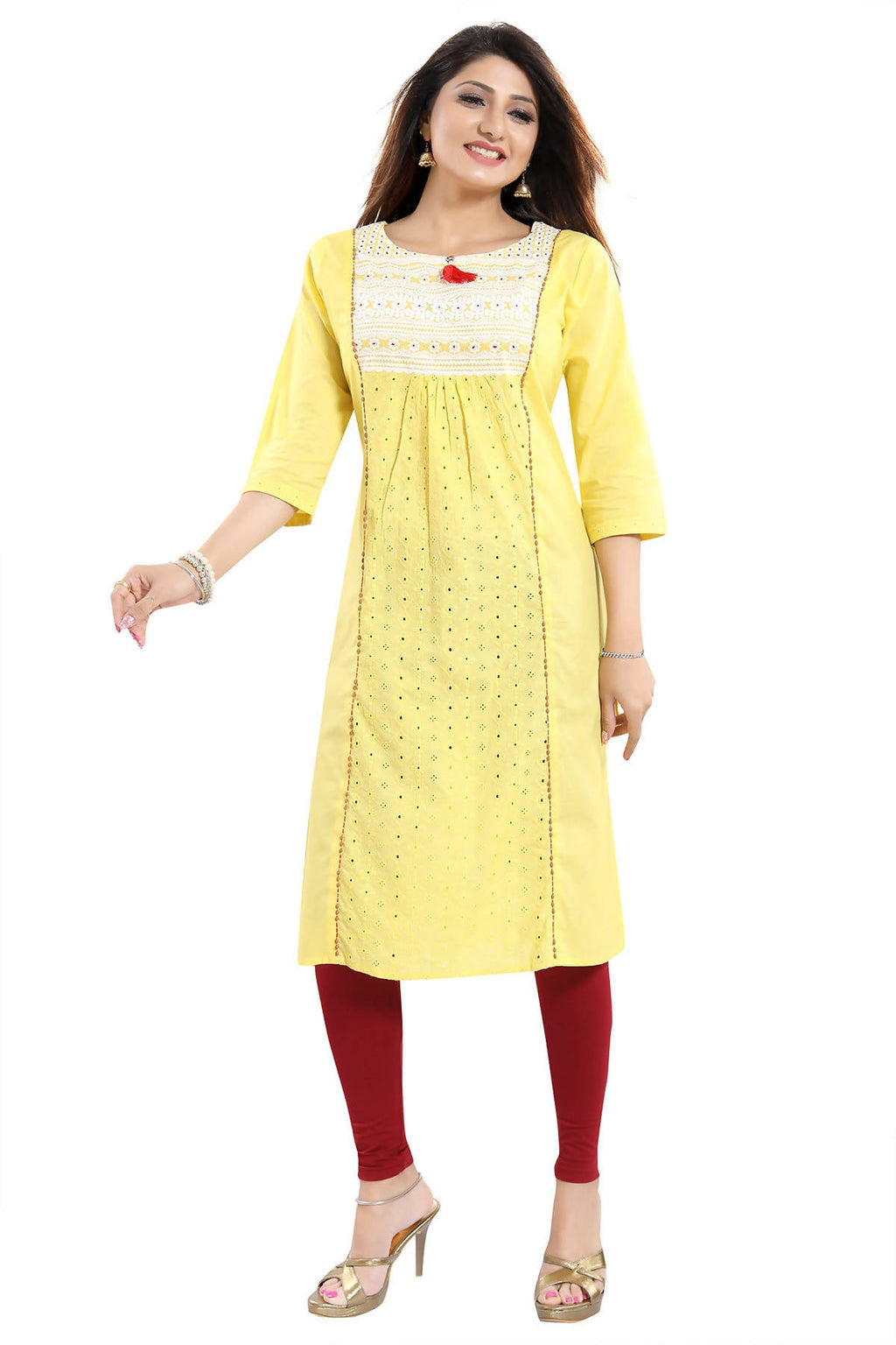 Snehal Creations Vibrant Yellow Cotton Long Chicken Tunic | Grocsy