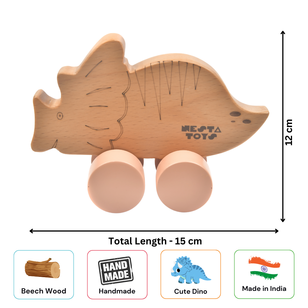Nesta Toys Wooden Dinosaur Pull Along Toy for Toddlers & Infant 6+ Months, Wooden Toy for Babies | Grocsy