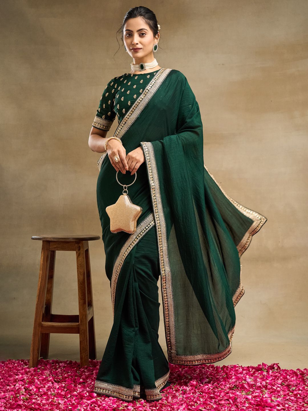 kasee Solid Embroidered Pure Silk Saree | Grocsy