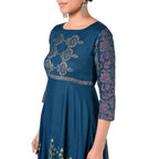 Aniyah Rayon Floral Print Flared Kurta Blue (AN-160K) | Grocsy