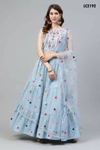 Sky Blue Cotton Embroidered Work Lehenga Choli with Dupatta - Jivika | Grocsy