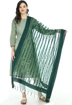 Mominos Fashion Bottle Green Orgenza Mirror Stripe Dupatta | Grocsy