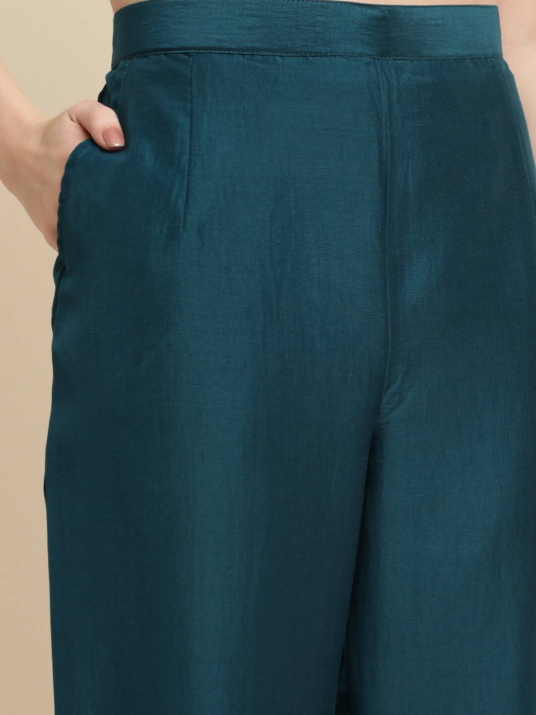 Teal Chinon Silk Embroidered Straight Kurta with Trouser & Dupatta - Salimar | Grocsy