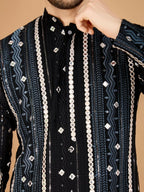 Vastranavya Black Exclusive Festival Wear Pure Viscose Rayon Sequence & Foil Mirror Heavy Embroidered Work Kurta | Grocsy