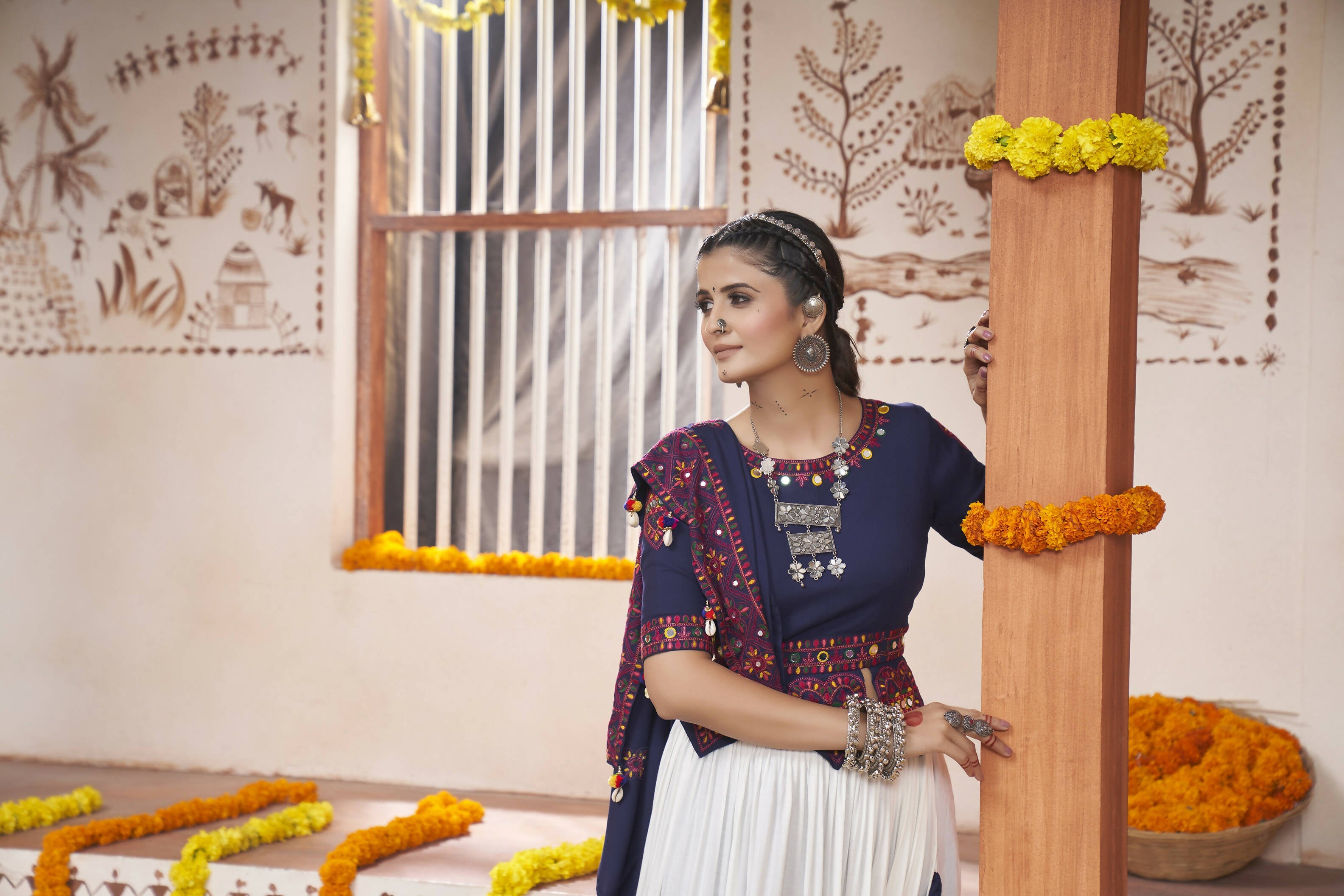 Multi Color Viscose Rayon Navratri Lehenga Choli with Dupatta - Raas | Grocsy