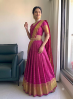Teeya Creation Festive Rani Pink Checkered Silk Lehenga Choli with Golden Zari Detail | Grocsy