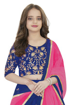 Dwiden Royal Blue Rohini Tafetta Sattin Semi-Stitched Girl's Lehenga Choli | Grocsy